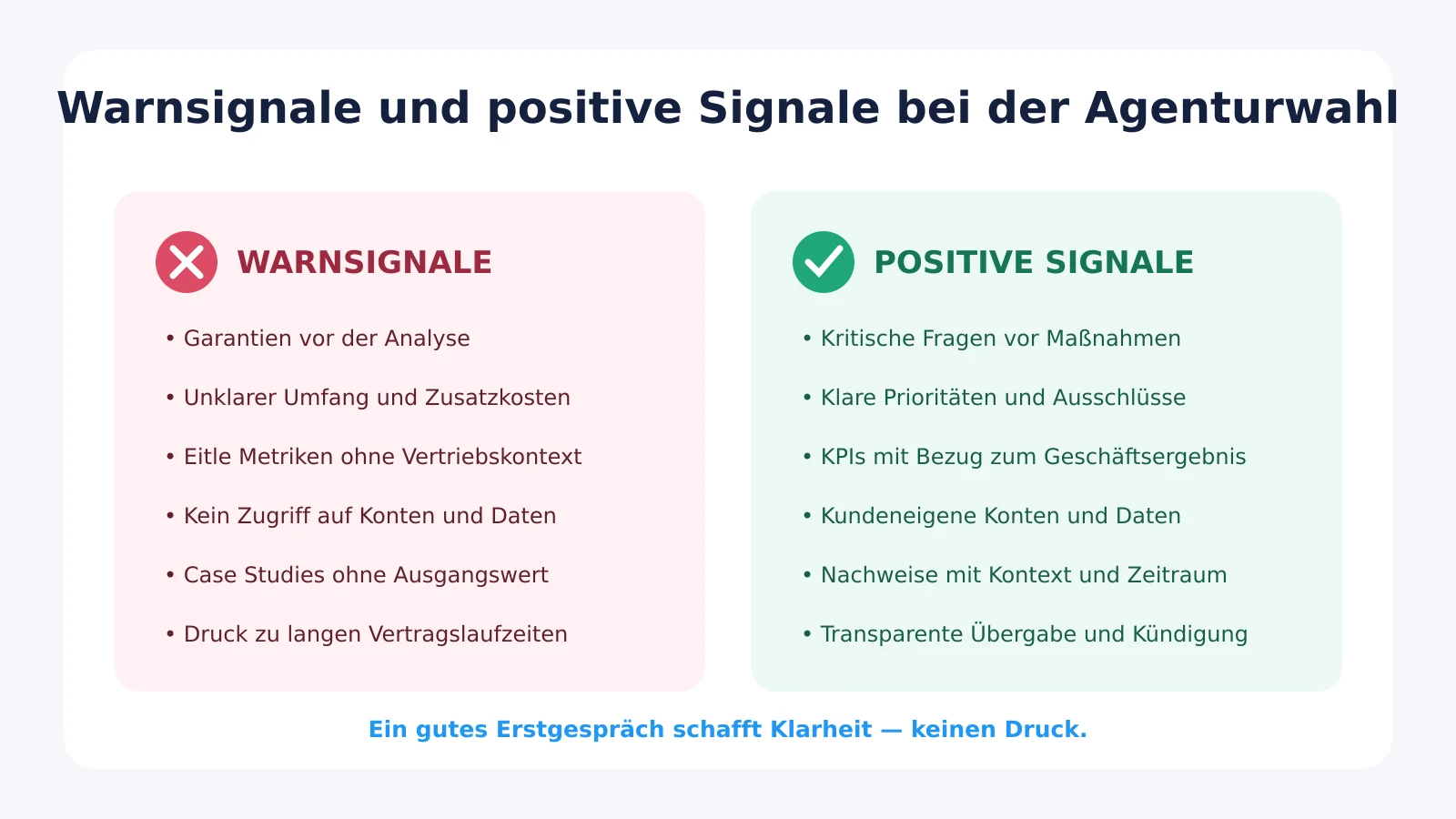 Warnsignale und positive Signale