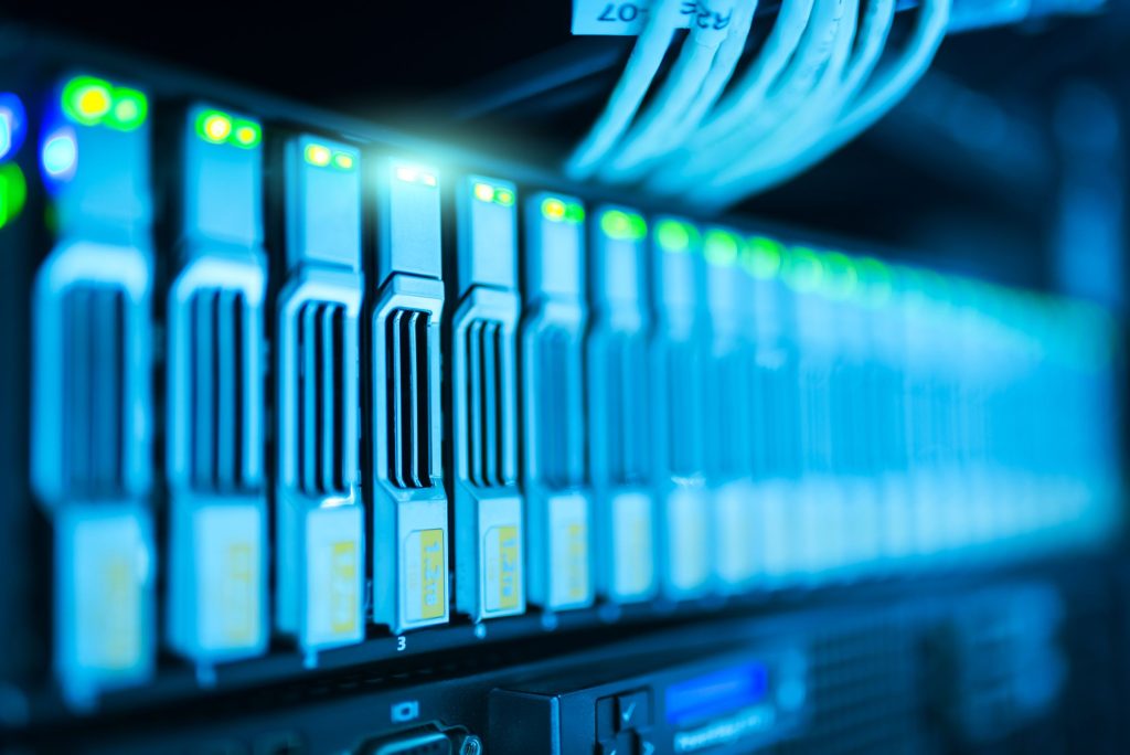 Server rack with glowing LED lights representing Googlebot crawl budget optimization