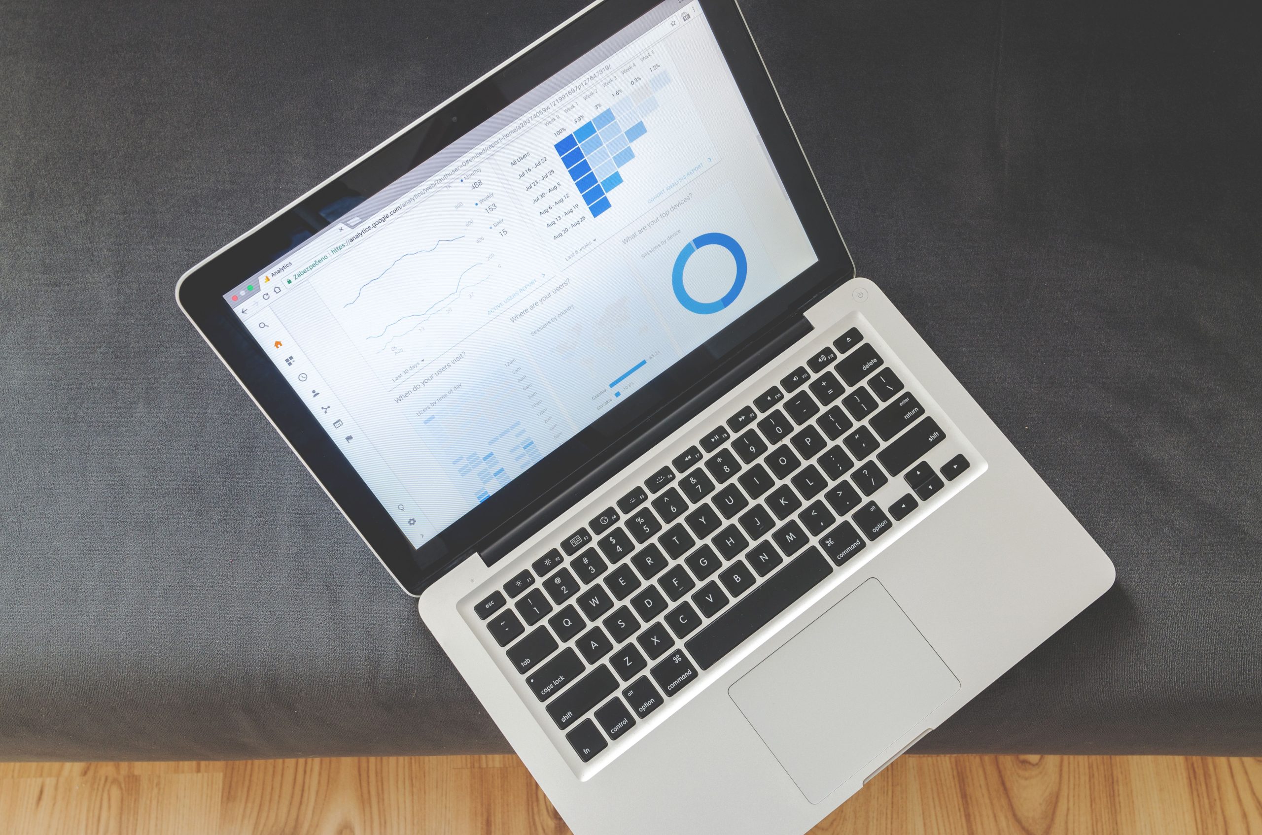 Laptop displaying website analytics dashboard during a technical SEO audit